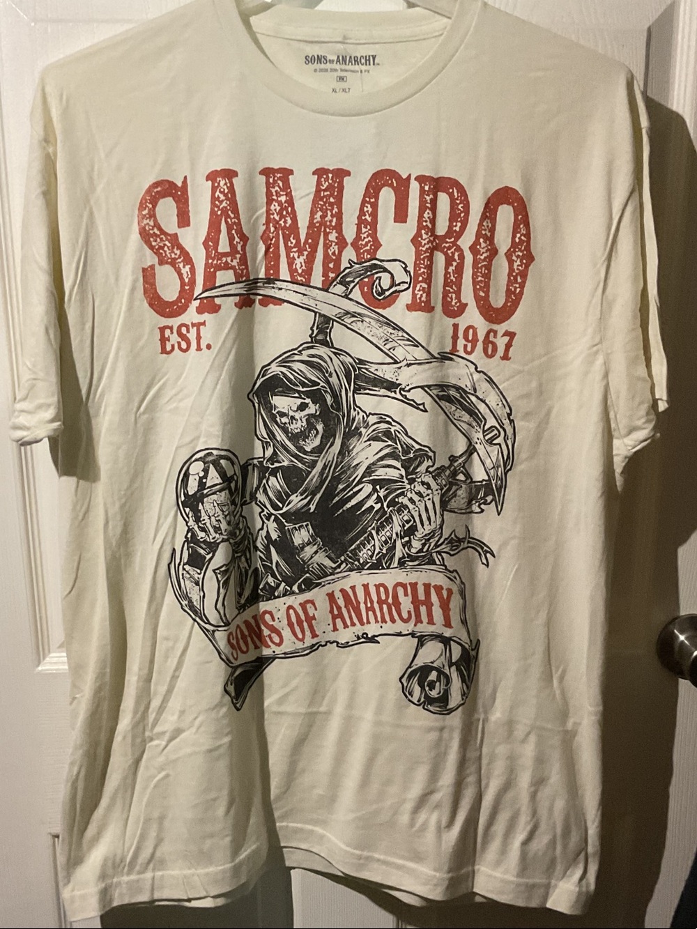 Sons of Anarchy SAMCRO Graphic Tee — Cream with Red Print